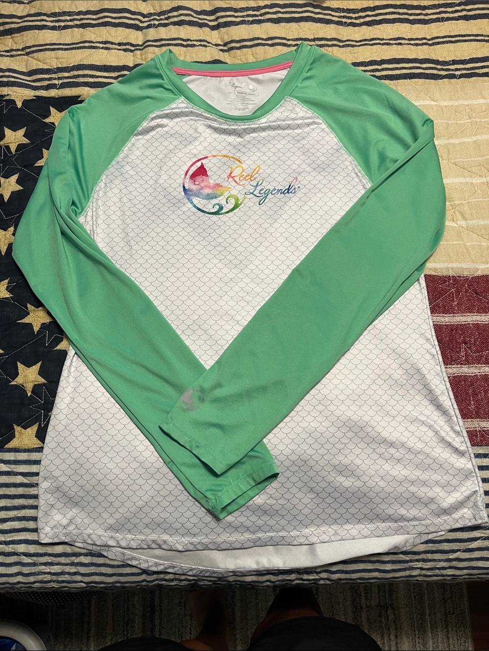 Reel Legends Mint Green & White Long Sleeve Rash Guard